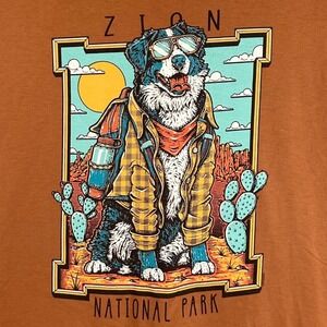 The Duck Company Zion National Park Dog Graphic T-Shirt Burnt Orange Mens Large